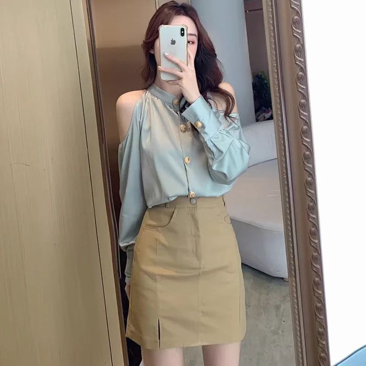 셔츠 어깨트임 오프숄더 블라우스 이미지