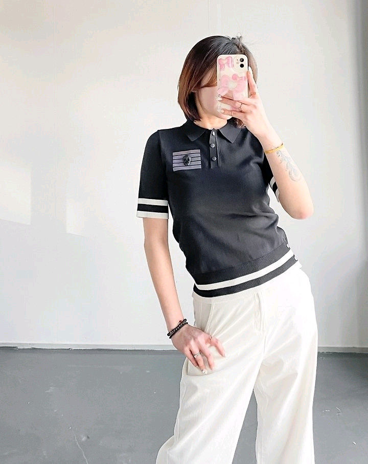 어메이징크리 여성 골프 고스트 카라넥 니트 티셔츠 이미지