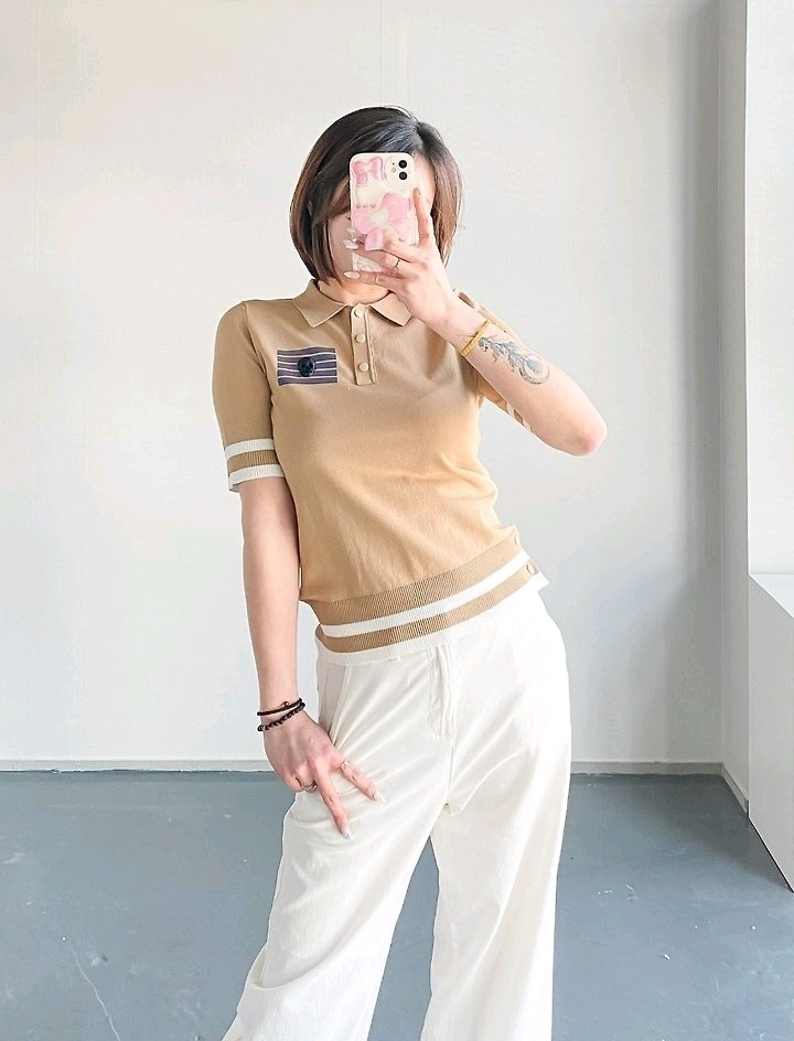 어메이징크리 여성 골프 고스트 카라넥 니트 티셔츠 이미지