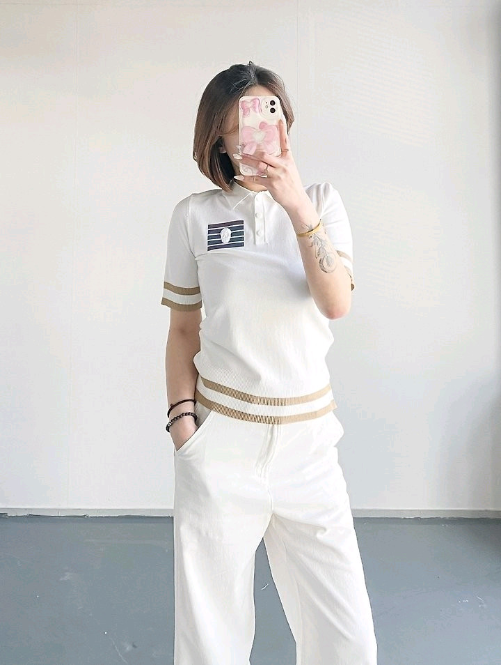 어메이징크리 여성 골프 고스트 카라넥 니트 티셔츠 이미지