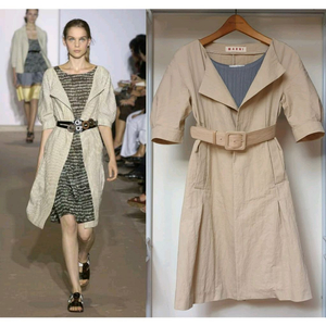 명품 MARNI 마르니 쇼라인 오픈카라 입체소매 벨티드 원피스 트렌치 이미지