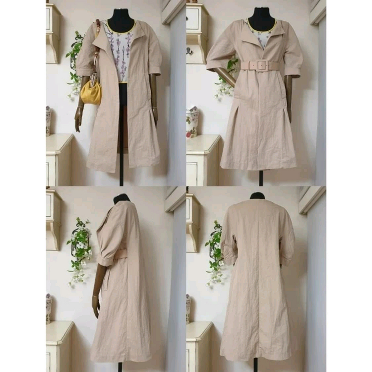 명품 MARNI 마르니 쇼라인 오픈카라 입체소매 벨티드 원피스 트렌치 이미지