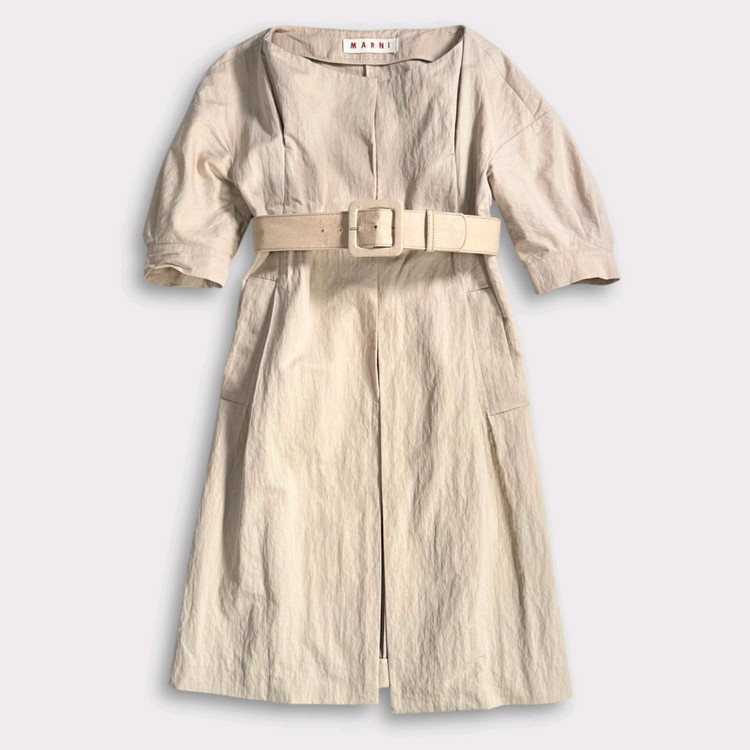 명품 MARNI 마르니 쇼라인 오픈카라 입체소매 벨티드 원피스 트렌치 이미지