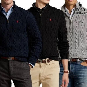 폴로꽈배기 클래식 반집업 니트 남녀공용 이미지