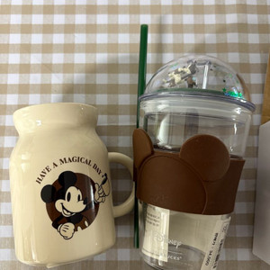 스타벅스 오텀 디즈니 밀크 머그 + 오텀 디즈니 투게더 글라스 콜드컵 미사용 새상품 일괄 이미지