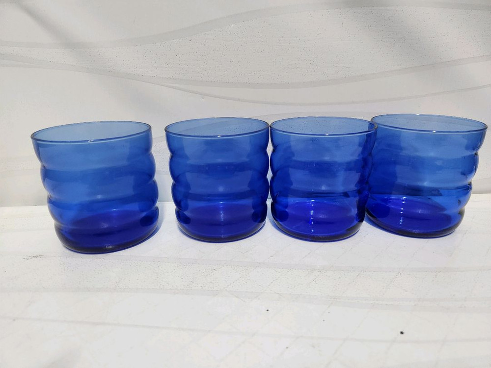 빈티지 블루 유리컵 4개 세트 이미지