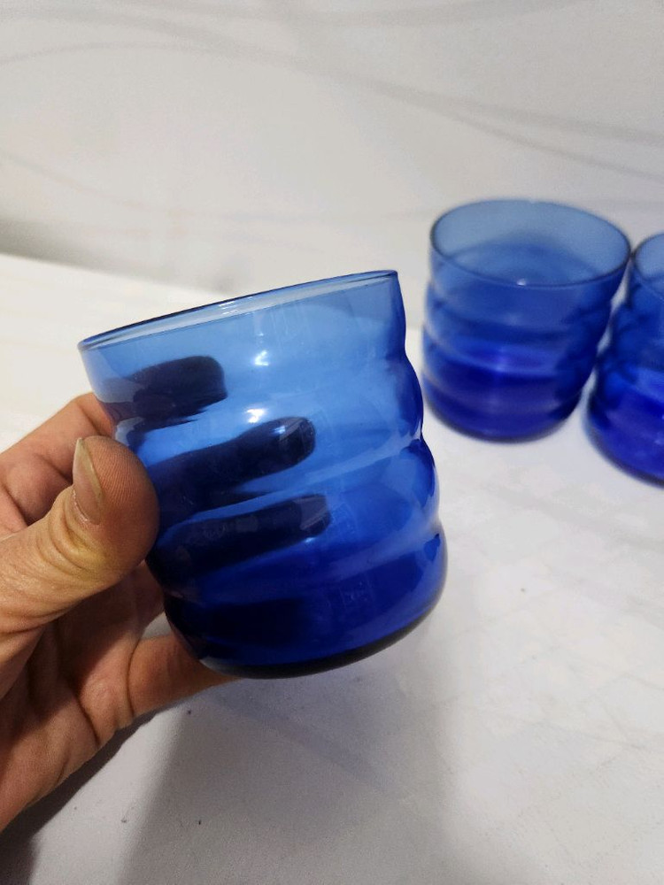 빈티지 블루 유리컵 4개 세트 이미지