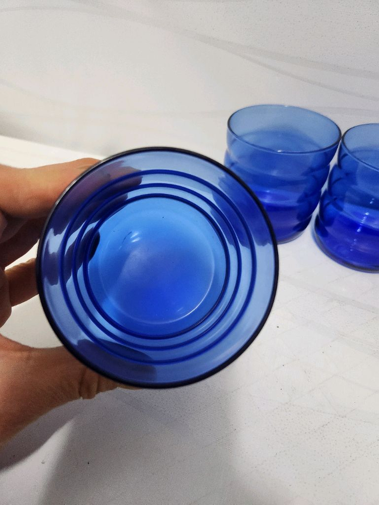 빈티지 블루 유리컵 4개 세트 이미지