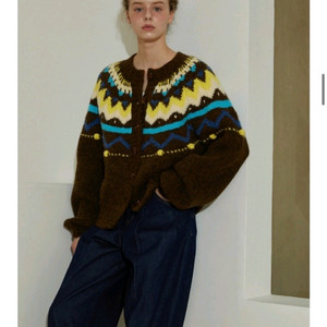 그린버터 캔디볼 알파카딕 가디건 브라운/프리 이미지