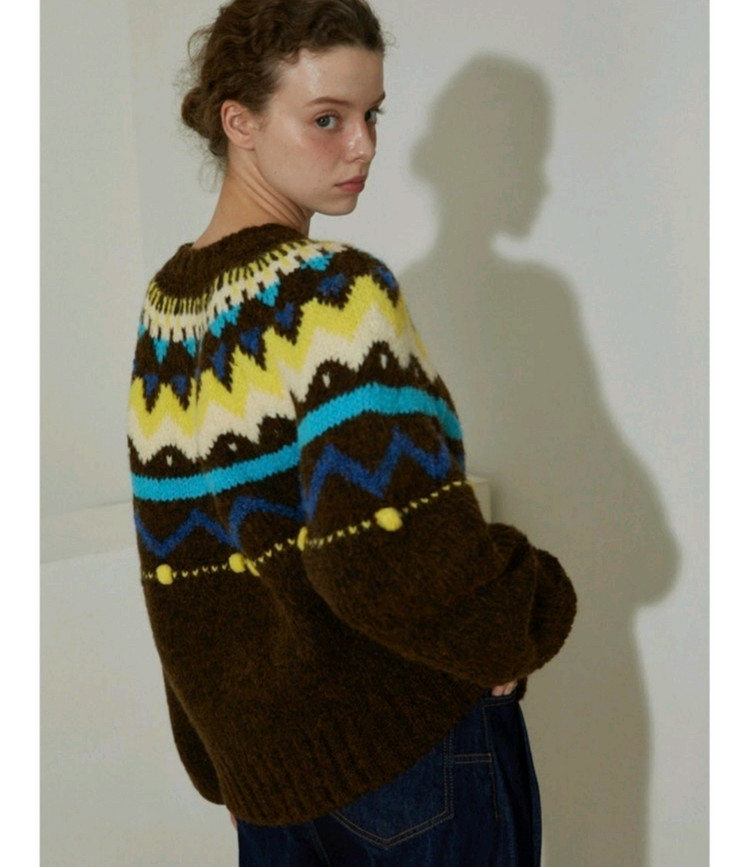 그린버터 캔디볼 알파카딕 가디건 브라운/프리 이미지