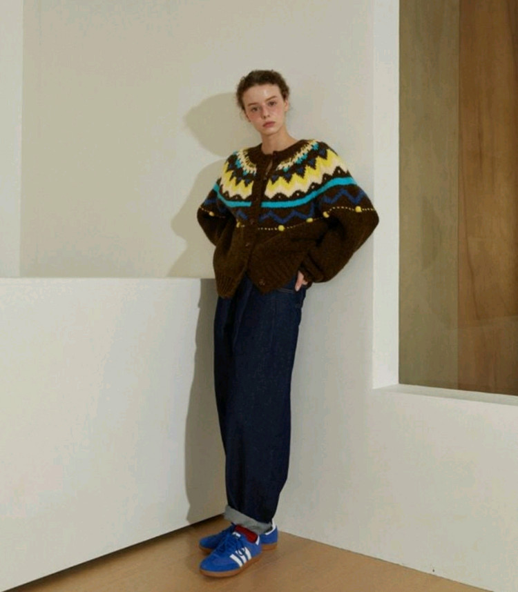 그린버터 캔디볼 알파카딕 가디건 브라운/프리 이미지