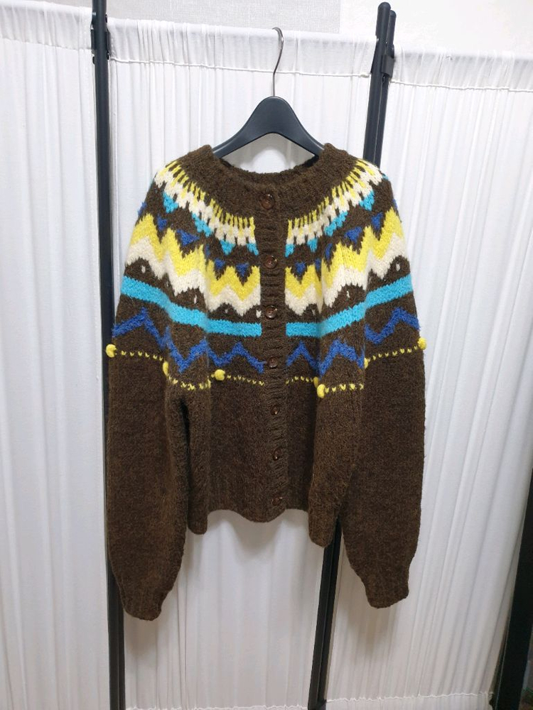 그린버터 캔디볼 알파카딕 가디건 브라운/프리 이미지