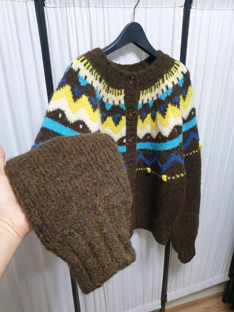 그린버터 캔디볼 알파카딕 가디건 브라운/프리 이미지