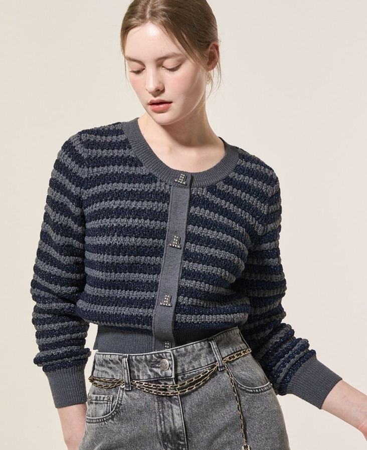 랑방컬랙션 컬러 라인 루슈 니트 가디건 프리사이즈 정품 이미지