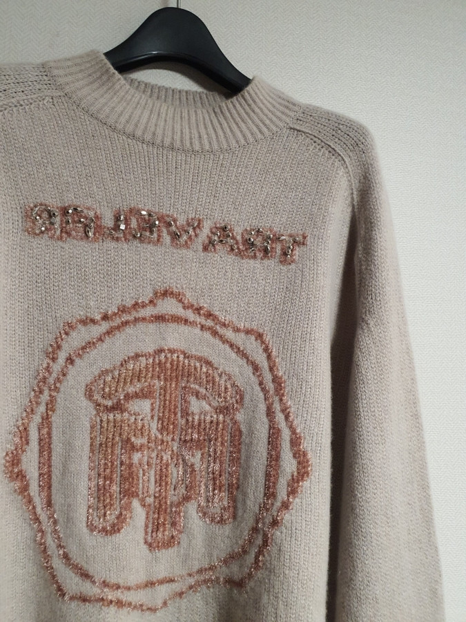 타임 time 벨벳 로고 캐시미어 울 니트 탑 프리사이즈 정품 이미지