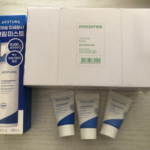 (새상품)에스트라 크림미스트+이니스프리 화장솜+아토베리어 크림10ml 3개 이미지