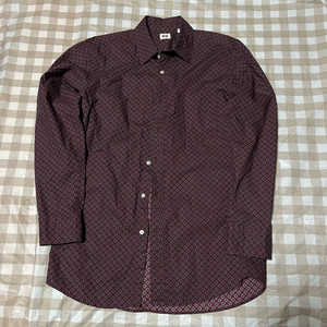 유니클로 버건디 패턴 셔츠 M 체크 와인 공용 긴팔 이미지