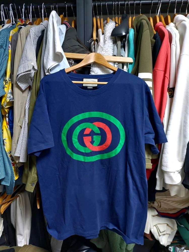 구찌 네이비 GG 로고 반팔 티셔츠 정품검수완료 L 이미지