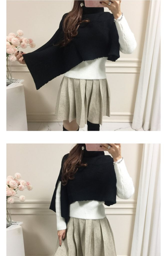 숏케이프니트 터틀넥 언밸런스 니트 숄 케이프 이미지