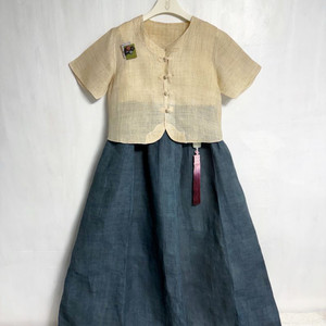 (맞춤옷) 삼베 저고리, 천연염색 삼베 모시 원피스, 노리개 세트 이미지