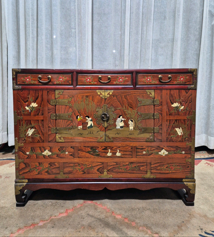 전통고가구 민화 수납장 이미지