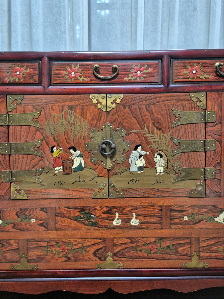 전통고가구 민화 수납장 이미지