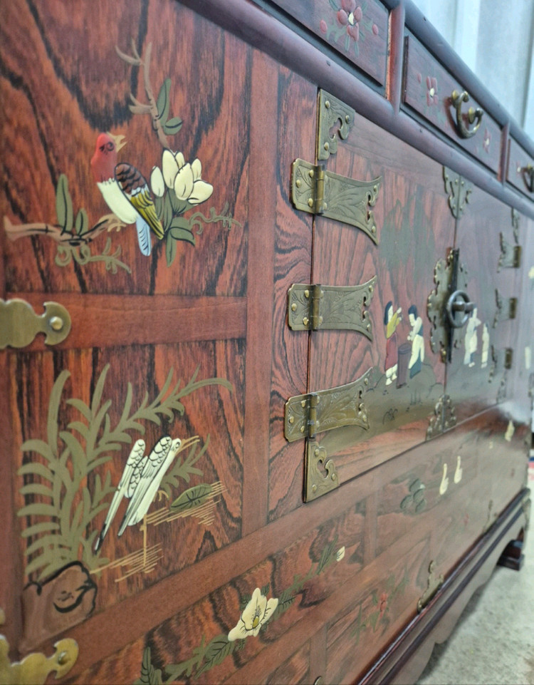 전통고가구 민화 수납장 이미지