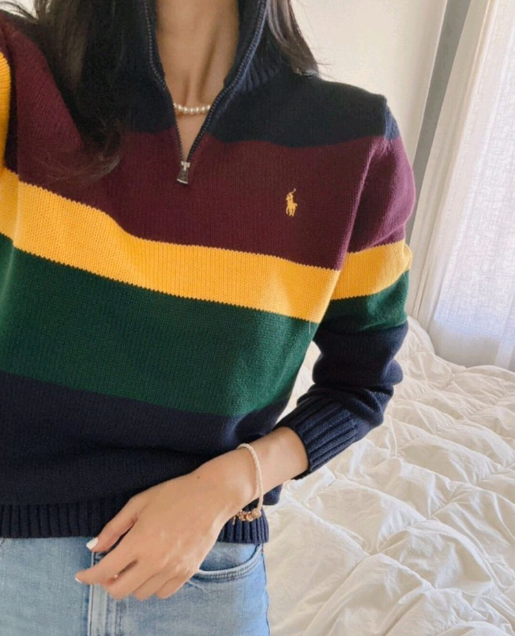 (정품)폴로 보이즈 코튼 컬러 블록 하프 집업 XL사이즈(18~20세) 이미지