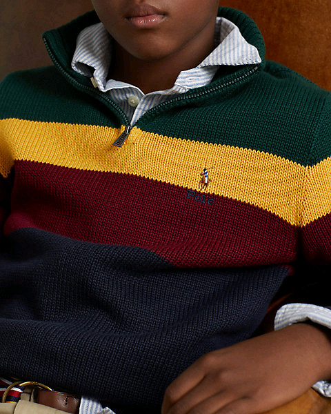 (정품)폴로 보이즈 코튼 컬러 블록 하프 집업 XL사이즈(18~20세) 이미지