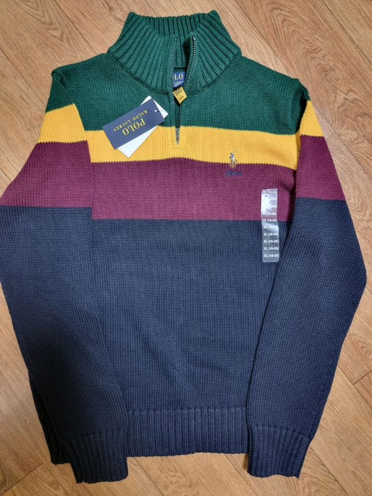 (정품)폴로 보이즈 코튼 컬러 블록 하프 집업 XL사이즈(18~20세) 이미지
