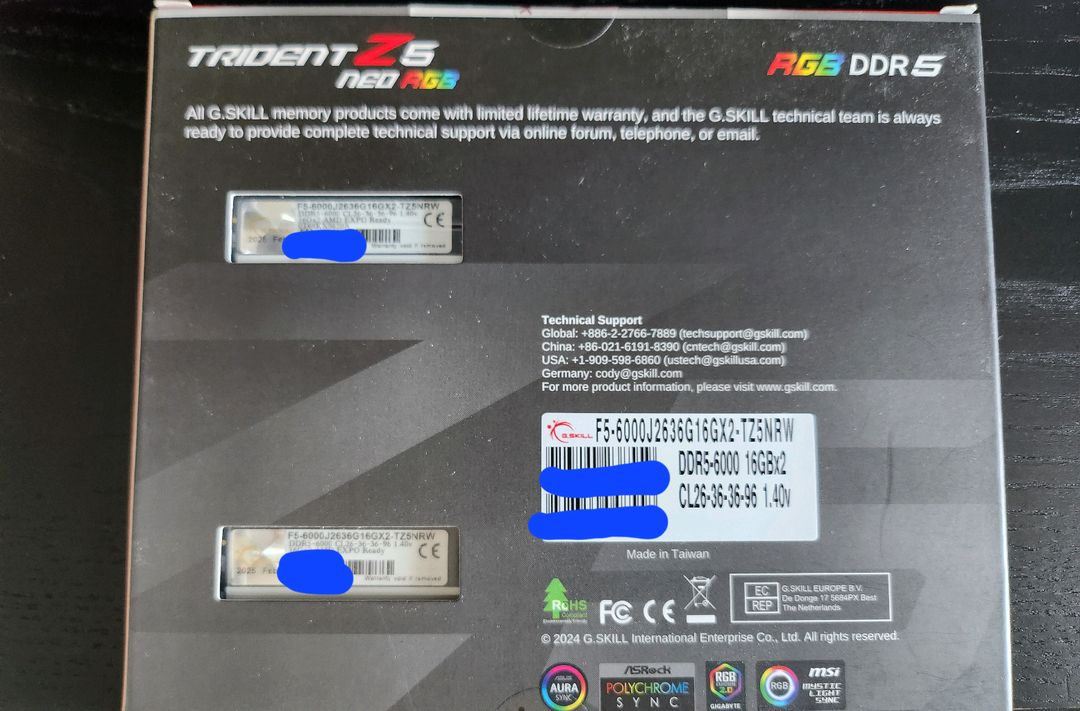 지스킬 램 6000 CL26 1.4V 국내정품 팝니다 이미지