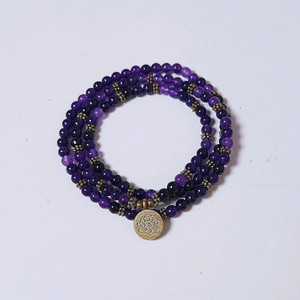 [새상품]천연 자수정 108 염주 팔찌 목걸이 남자 여자 불교 불상 낚시 자전거 골프 등산 스와로브스키 낚싯대 루어 이미지