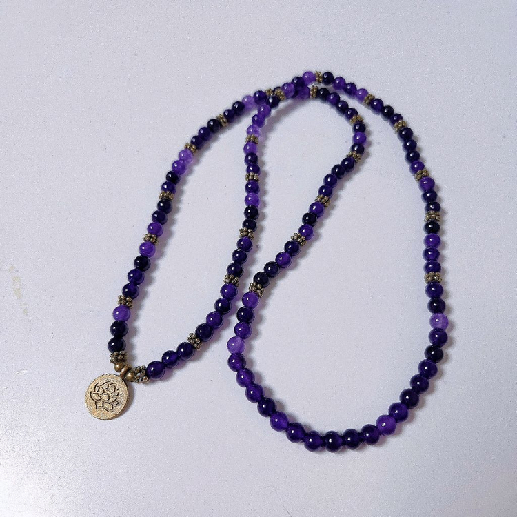 [새상품]천연 자수정 108 염주 팔찌 목걸이 남자 여자 불교 불상 낚시 자전거 골프 등산 스와로브스키 낚싯대 루어 이미지