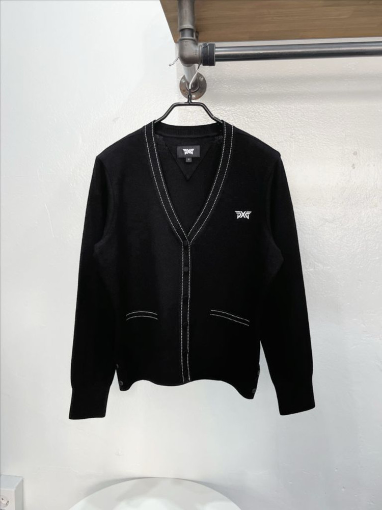 [미착용](55/s) pxg 블랙 스티치 밑단트임 V넥 니트 골프가디건 이미지