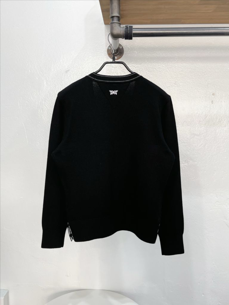 [미착용](55/s) pxg 블랙 스티치 밑단트임 V넥 니트 골프가디건 이미지