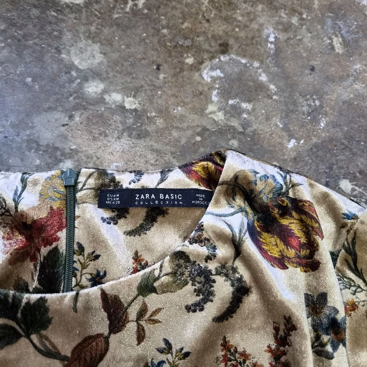 M) ZARA 자라 플라워 패턴 벨로아 원피스 벨벳 원피스 이미지