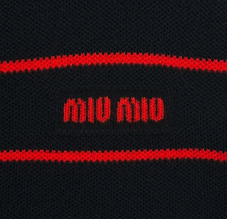 [38] 미우미우 여성 로고 스트라이프 울 니트 가디건 레드 MMF895 이미지
