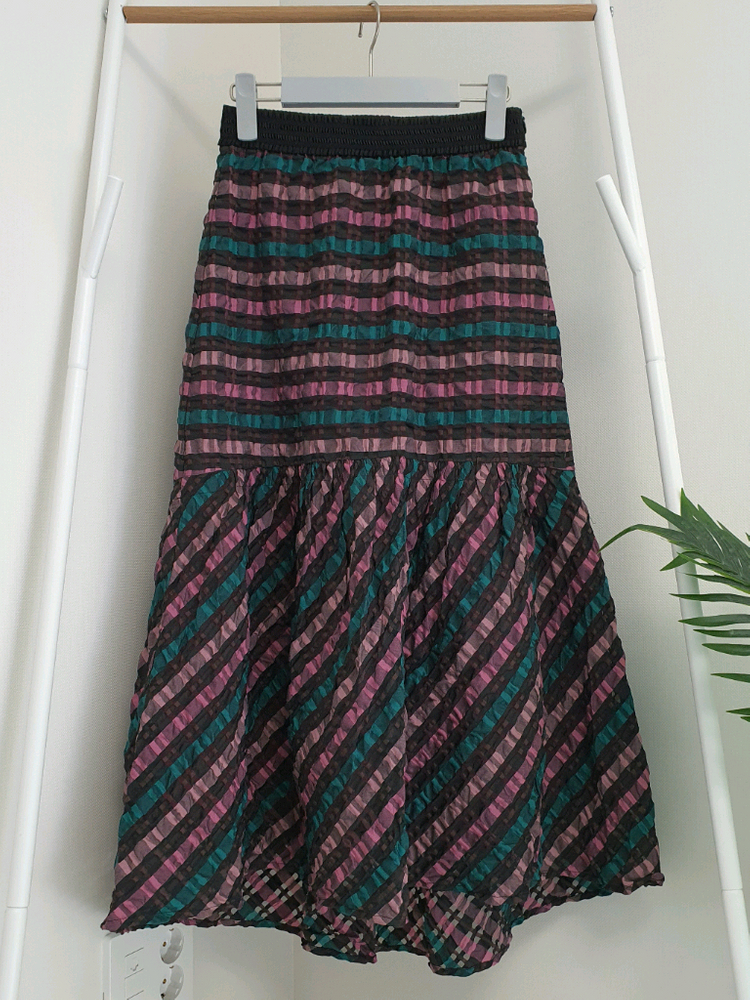 오즈세컨 시어서커 체크 밴딩스커트 이미지