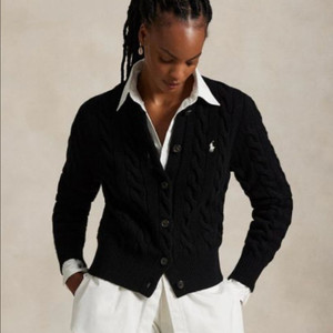 폴로 랄프로렌 신형 꽈배기 케이블 니트 울 캐시미어 가디건 블랙 S 이미지