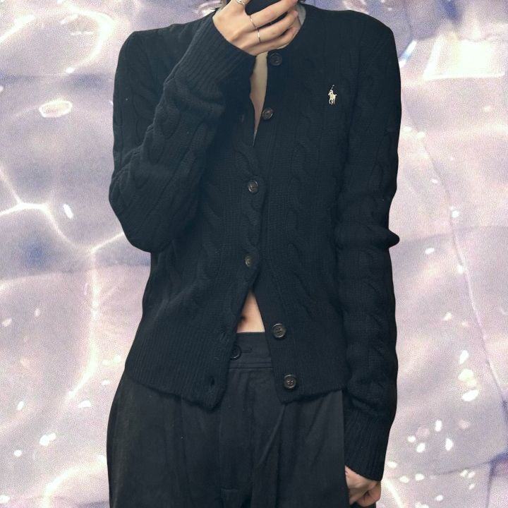 폴로 랄프로렌 신형 꽈배기 케이블 니트 울 캐시미어 가디건 블랙 S 이미지