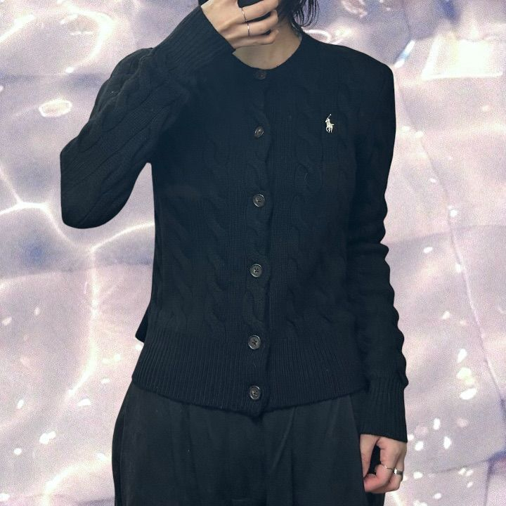 폴로 랄프로렌 신형 꽈배기 케이블 니트 울 캐시미어 가디건 블랙 S 이미지