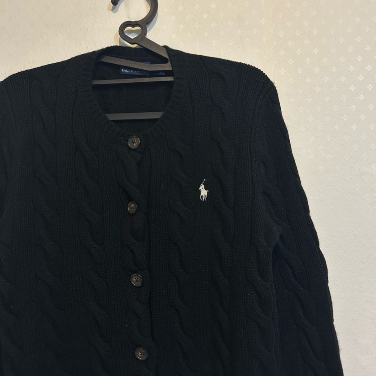 폴로 랄프로렌 신형 꽈배기 케이블 니트 울 캐시미어 가디건 블랙 S 이미지