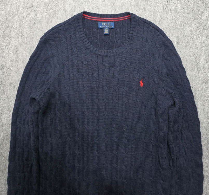 폴로 랄프로렌 케이블 꽈배기 니트 라운드넥 니트 네이비 보이즈 XL 이미지