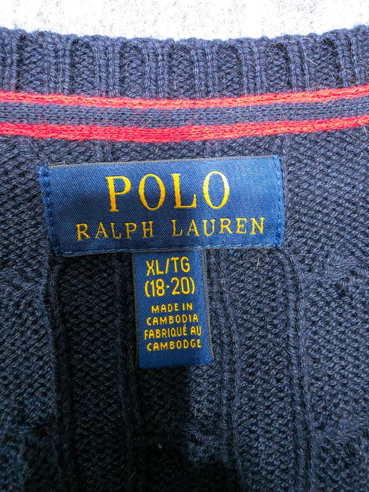 폴로 랄프로렌 케이블 꽈배기 니트 라운드넥 니트 네이비 보이즈 XL 이미지