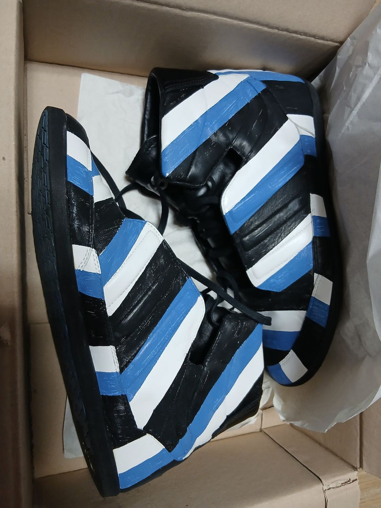 Y-3 요지 야마모토 하이탑 스니커즈 (블루 스트립 커스텀) 270 이미지