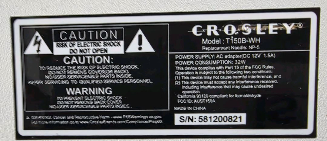 Crosley 턴테이블 (부품용: T150B-WH) <북수원> 이미지