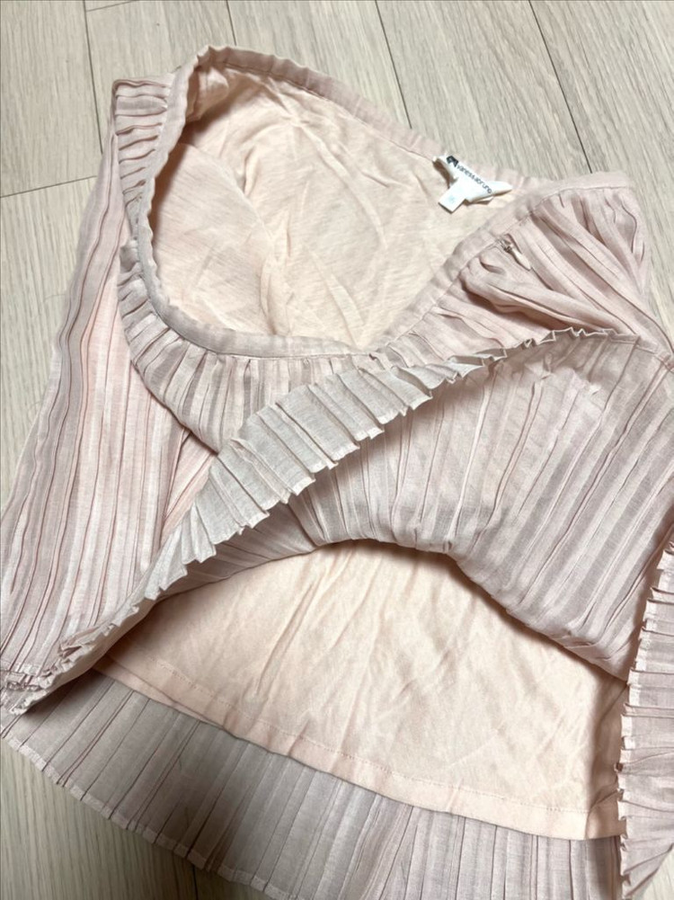 바네사브루노아떼 쉬폰 플리츠 투피스 블라우스 미니스커트 셋업 세트 치마 날개 민소매 나시 핑크베이지 여리핏 데이트룩 이미지