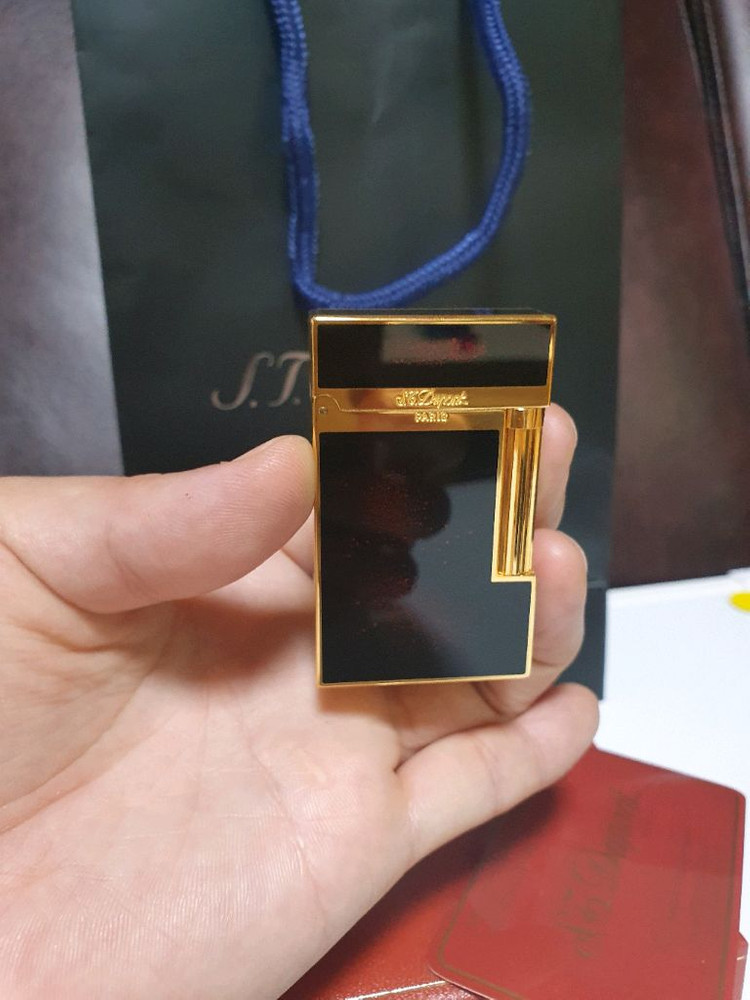 [새상품,풀세트] 듀퐁라이터 라인2 ca16819 클래식 금사 옻칠 골드 듀퐁 라이타 이미지