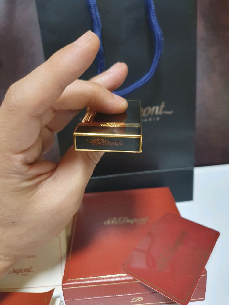 [새상품,풀세트] 듀퐁라이터 라인2 ca16819 클래식 금사 옻칠 골드 듀퐁 라이타 이미지