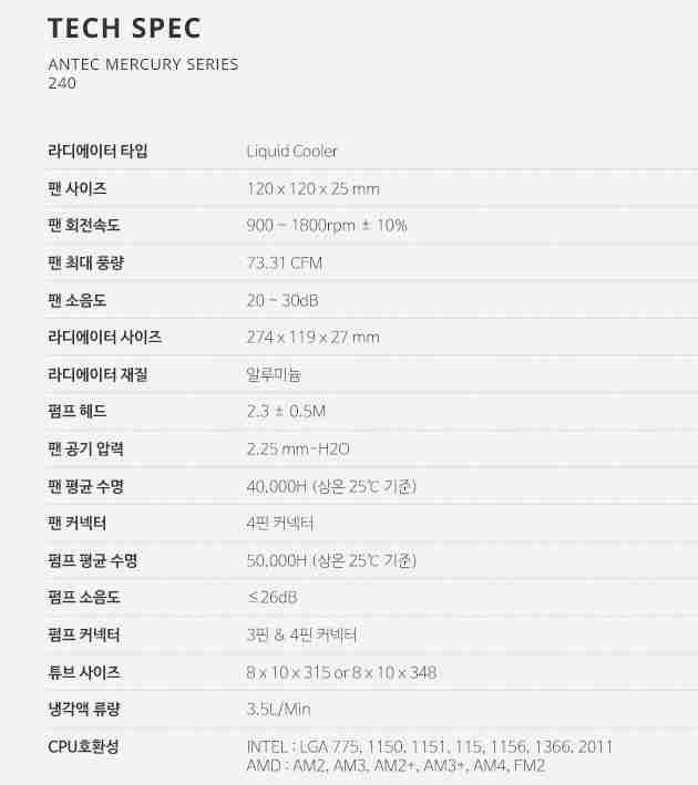 Antec 2열 일체형 수냉쿨러(새상품) 이미지